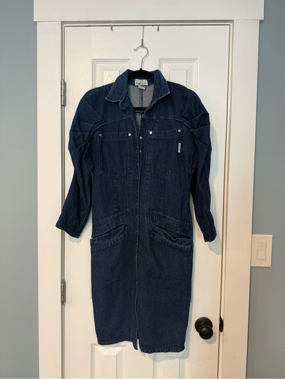 Vintage- Dark Indigo Denim Button-Front Midi Dress
